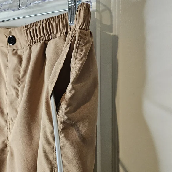 Tan Straight Leg Cargo Pants Elastic Waist Utility Pockets Casual Streetwear 31 - Picture 7 of 13